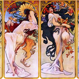《裁剪打印四个面板每个描绘四个之一》阿尔丰斯·慕夏(Alphonse Mucha)高清作品欣赏