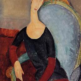 阿梅代奥·莫迪利亚尼(Amedeo Modigliani)高清作品:Portrait of Jeanne Hebuterne in a Blue Chair