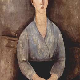 《坐在蓝色衬衫里的女人》阿梅代奥·莫迪利亚尼(Amedeo Modigliani)高清作品欣赏