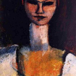 《青年女子半身像》阿梅代奥·莫迪利亚尼(Amedeo Modigliani)高清作品欣赏