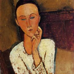 阿梅代奥·莫迪利亚尼(Amedeo Modigliani)高清作品:Lunia Czechowska with her left hand on her cheek