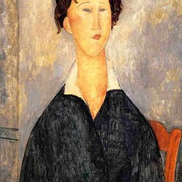 《白领女子肖像》阿梅代奥·莫迪利亚尼(Amedeo Modigliani)高清作品欣赏