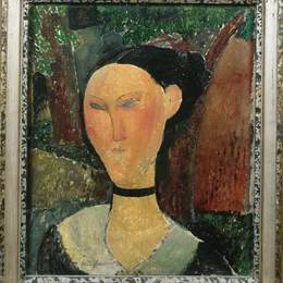 《带丝带的女人》阿梅代奥·莫迪利亚尼(Amedeo Modigliani)高清作品欣赏