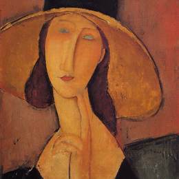 阿梅代奥·莫迪利亚尼(Amedeo Modigliani)高清作品:Portrait of Jeanne Hebuterne in a large hat