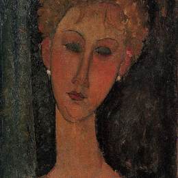 《戴着耳环的金发女郎》阿梅代奥·莫迪利亚尼(Amedeo Modigliani)高清作品欣赏