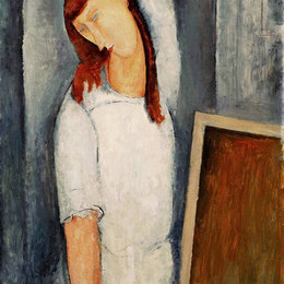 阿梅代奥·莫迪利亚尼(Amedeo Modigliani)高清作品:Portrait of Jeanne Hebuterne with her Left Arm Behind her He