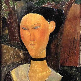 《带丝带的女人（黑边）》阿梅代奥·莫迪利亚尼(Amedeo Modigliani)高清作品欣赏