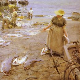 《圣艾夫斯鱼类市场》安德斯·左恩(Anders Zorn)高清作品欣赏