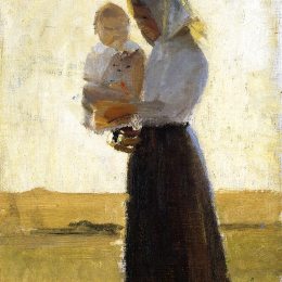 《抱着孩子的年轻女子》安娜·安彻(Anna Ancher)高清作品欣赏
