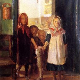 《带鳕鱼的小女孩》安娜·安彻(Anna Ancher)高清作品欣赏