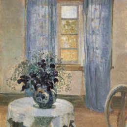 《客厅里有丁香和蓝色铁线莲》安娜·安彻(Anna Ancher)高清作品欣赏