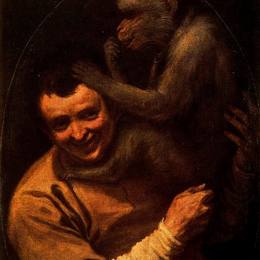 《和猴子在一起的男人》安尼巴尔·卡拉奇(Annibale Carracci)高清作品欣赏
