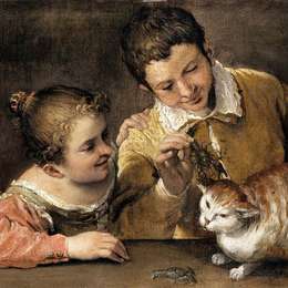 《两个逗弄猫的孩子》安尼巴尔·卡拉奇(Annibale Carracci)高清作品欣赏