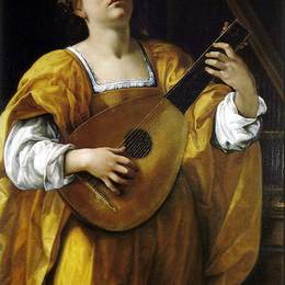 《圣塞西莉亚作为琵琶球员》阿尔泰米西亚·真蒂莱斯基(Artemisia Gentileschi)高清作品欣赏