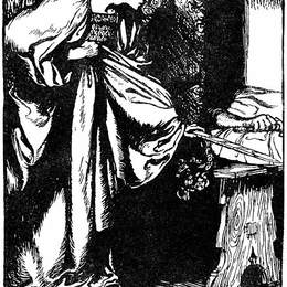 《特里斯坦发现剑中的缺口》亚瑟·拉克姆(Arthur Rackham)高清作品欣赏