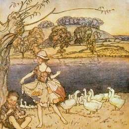 亚瑟·拉克姆(Arthur Rackham)高清作品:Tattercoats dancing while the gooseherd pipes