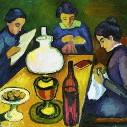 《坐在桌子旁的三个女人》奥古斯特·麦克(August Macke)高清作品欣赏