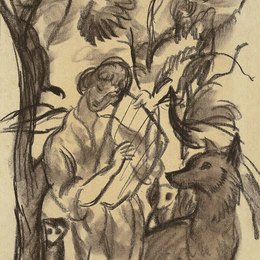 《琴瑟和狗的女人》奥古斯特·麦克(August Macke)高清作品欣赏