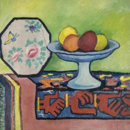 《一碗苹果和日本扇子的静物》奥古斯特·麦克(August Macke)高清作品欣赏