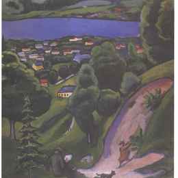 《泰格纳与一个读书人的风景》奥古斯特·麦克(August Macke)高清作品欣赏