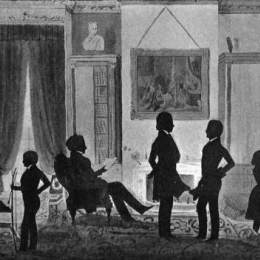 奥古斯特·爱德华(Auguste Edouart)高清作品:Portrait of Abbott Lawrence family in their library, No.5 Pa