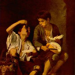 《两个孩子吃甜瓜和葡萄》巴托洛梅·埃斯特万·穆立罗(Bartolome Esteban Murillo)高清作品欣赏