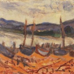 《带驳船的海岸景观》贝拉克佐贝尔(Bela Czobel)高清作品欣赏