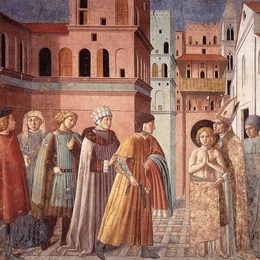 《弃世之物与阿西西服饰主教》贝诺佐·哥佐利(Benozzo Gozzoli)高清作品欣赏