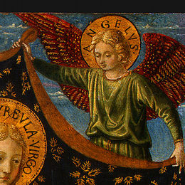《圣厄秀拉与天使和捐助者（细节）》贝诺佐·哥佐利(Benozzo Gozzoli)高清作品欣赏