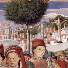 《圣奥古斯丁出发前往米兰（详情）》贝诺佐·哥佐利(Benozzo Gozzoli)高清作品欣赏