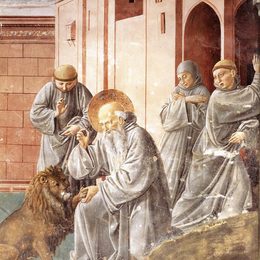 《圣杰罗姆从狮子爪上拔出一根刺》贝诺佐·哥佐利(Benozzo Gozzoli)高清作品欣赏