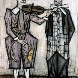 《马戏团的小丑：两个》贝尔纳·布菲(Bernard Buffet)高清作品欣赏