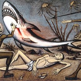 《海底两万里：战斗与鲨鱼》贝尔纳·布菲(Bernard Buffet)高清作品欣赏