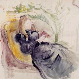 《朱莉马奈，在躺椅上看书》贝尔特·摩里索特(Berthe Morisot)高清作品欣赏