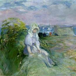 贝尔特·摩里索特(Berthe Morisot)高清作品:On the Cliff at Portrieux