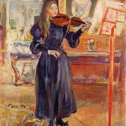 《学习小提琴》贝尔特·摩里索特(Berthe Morisot)高清作品欣赏