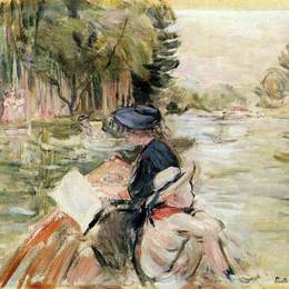 《船上带着孩子的女人》贝尔特·摩里索特(Berthe Morisot)高清作品欣赏