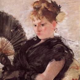 《有扇子的女人（一个女孩的头）》贝尔特·摩里索特(Berthe Morisot)高清作品欣赏
