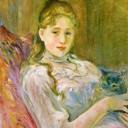 《带猫的年轻女孩》贝尔特·摩里索特(Berthe Morisot)高清作品欣赏