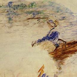 《小艇上的年轻女子》贝尔特·摩里索特(Berthe Morisot)高清作品欣赏