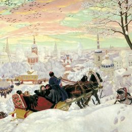 鲍里斯·克斯托依列夫(Boris Kustodiev)高清作品:Arriving for Shrovetide