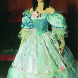 鲍里斯·克斯托依列夫(Boris Kustodiev)高清作品:Portrait of a Woman in Blue (Portrait P. Sudkovskaya)