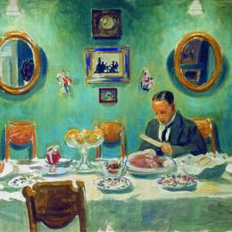 鲍里斯·克斯托依列夫(Boris Kustodiev)高清作品:Portrait of M.V. Dobuzhinsky at the table