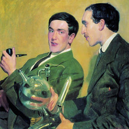 鲍里斯·克斯托依列夫(Boris Kustodiev)高清作品:Portrait of Peter Kapitza and Nikolai Semyonov