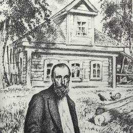 鲍里斯·克斯托依列夫(Boris Kustodiev)高清作品:S.P. Podyachev in his hut in the village Obolyaninove