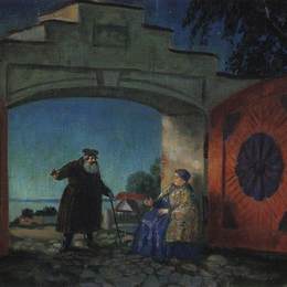 鲍里斯·克斯托依列夫(Boris Kustodiev)高清作品:The gate of house Kabanovs