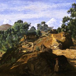 《岩石中的栗木》卡米耶·柯罗(Camille Corot)高清作品欣赏