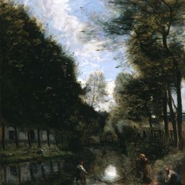 《日索尔，树木环绕的河流》卡米耶·柯罗(Camille Corot)高清作品欣赏