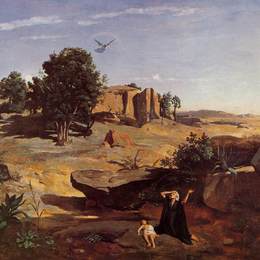 《荒野中的夏甲》卡米耶·柯罗(Camille Corot)高清作品欣赏