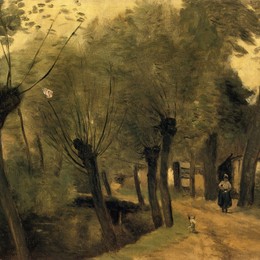 卡米耶·柯罗(Camille Corot)高清作品:LaBuissiere, near Bethune (pas de Calais) Lane Bordered by W